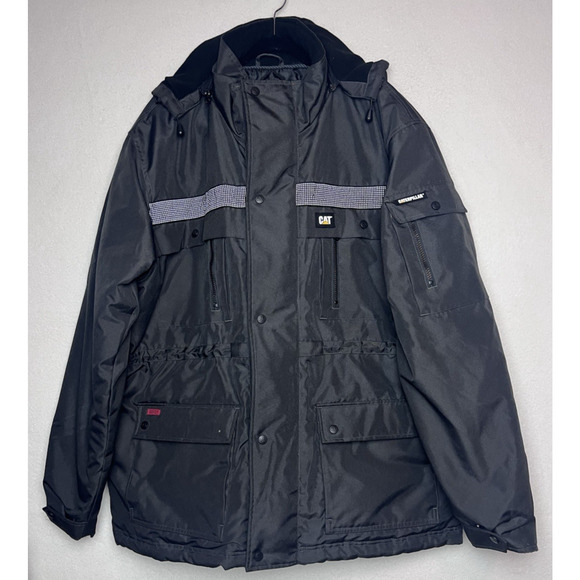 Caterpillar CAT Heavy Insulated Parka Men's Size XLT Black Reflective Hooded - Picture 1 of 10